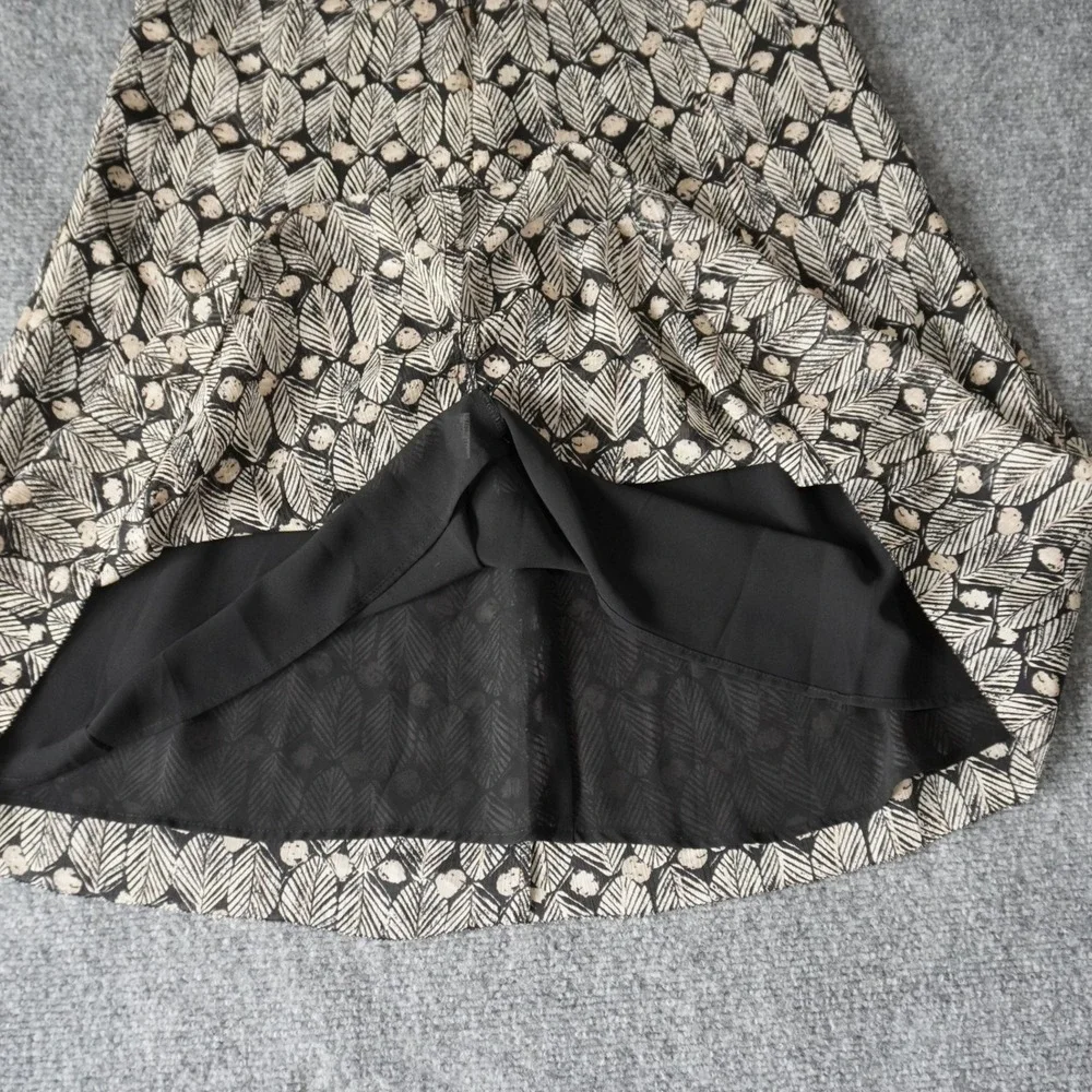 Sigrid‎ Olsen Petite Skirt A Line Leaf Print Black Beige Womens Size 6